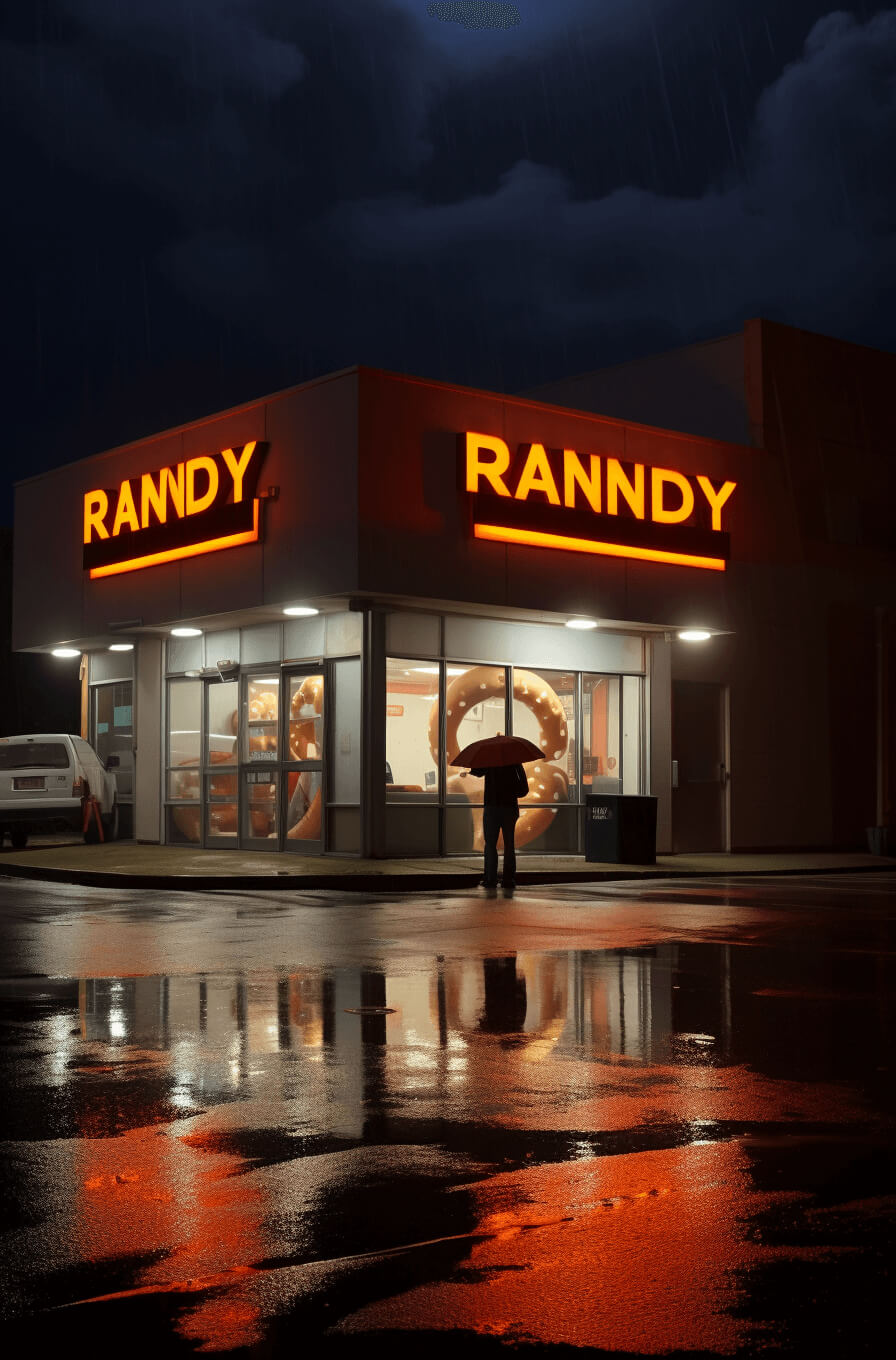 Solitary-Figure-under-a-Red-Umbrella-Outside-Randy’s-on-a-Rainy-Night Solitary-Figure-under-a-Red-Umbrella-Outside-Randy's-on-a-Rainy-Night